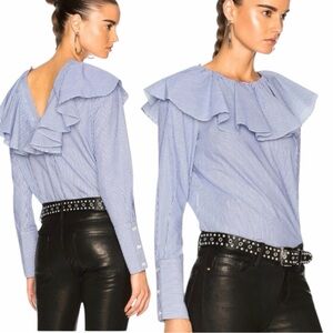 Sea Striped Light Blue Ruffle Blouse Size XS